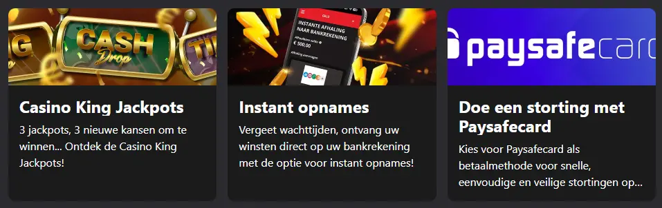 Sectie met promoties en beloningen voor casino spelers