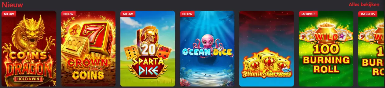 Bibliotheek met tafelspellen, slots en live casino